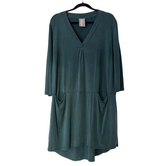 Anthropologie Dresses & Skirts - Anthropologie Dolan Left Coast Tegan Green Cupro Tunic Dress V Neck Sz L